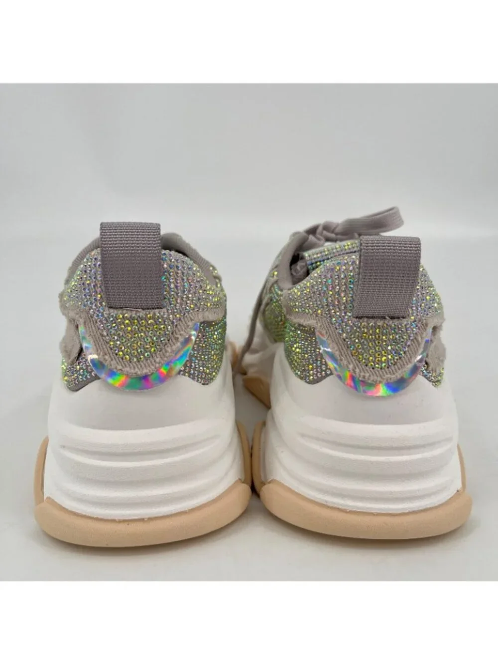 Steve Madden Permit Rhinestone Sneakers Size 5.5M Gray Platform Lace Up Chunky